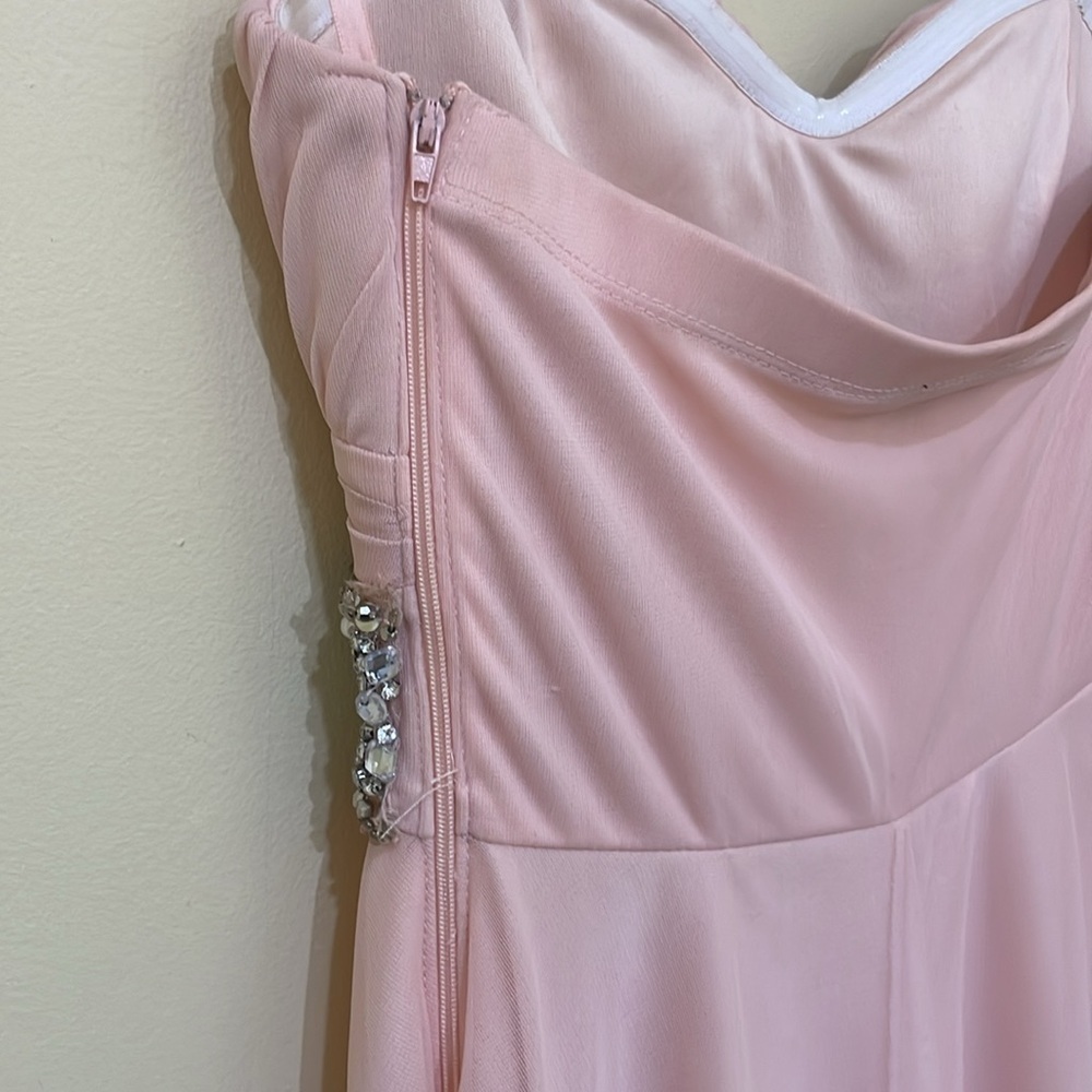 Pink Strapless Gown with Embellished Waist Size 5 -Waist about 26” - Picture 4 of 6